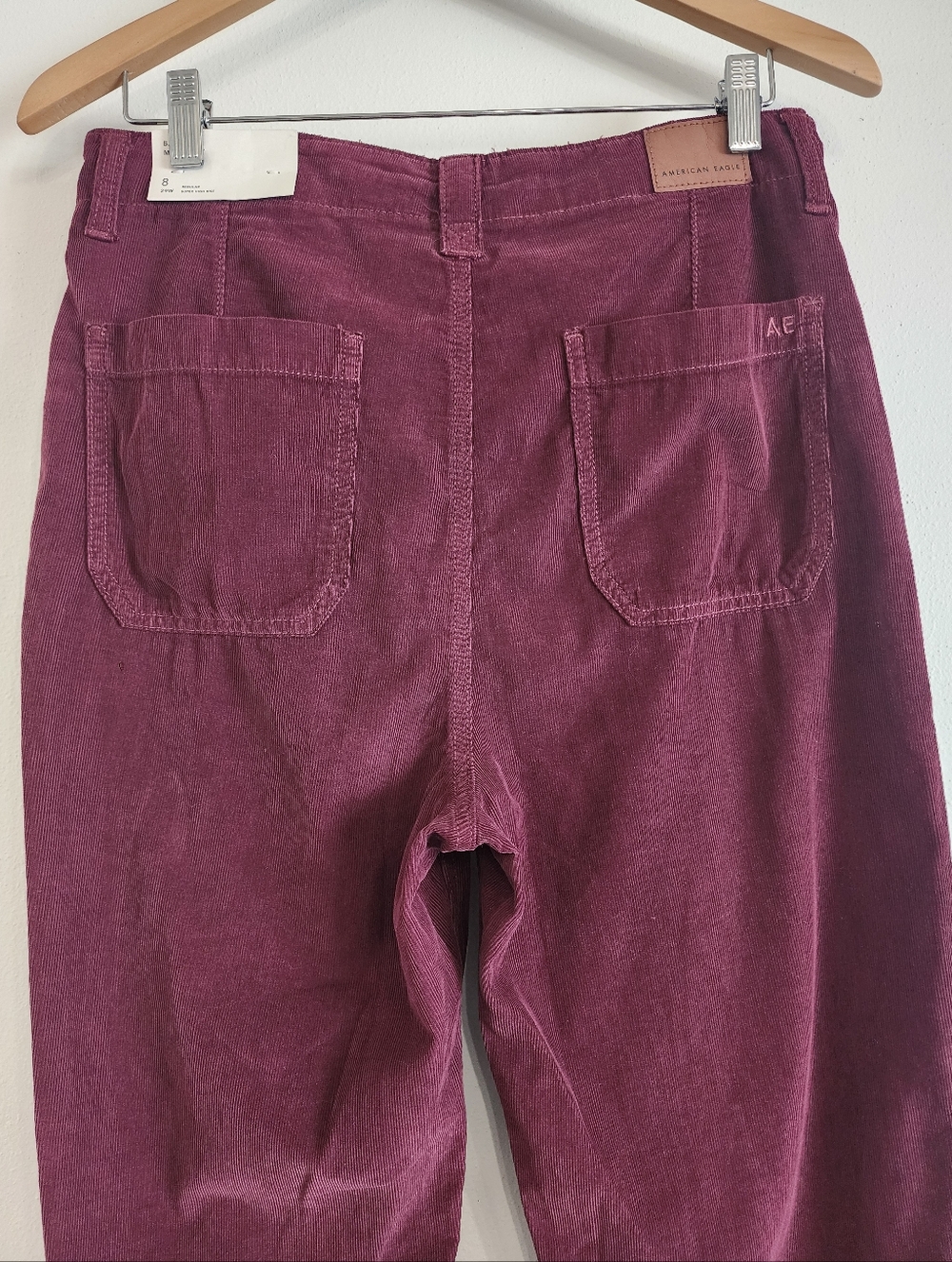 American Eagle Baggy Mom Corduroy Pant NWT High Rise Burgundy Size 8 - Picture 6 of 11